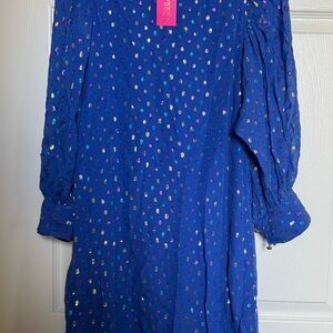 Lilly Pulitzer Maisel Silk Dress in Iris Blue Moroccan Metallic Clip
